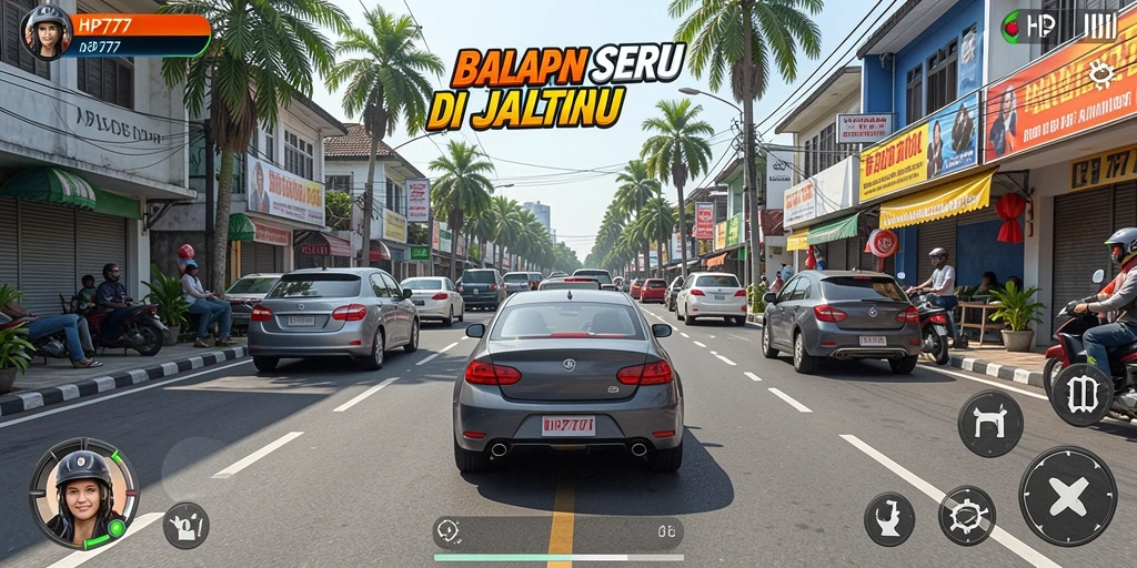 Tangkapan layar HP777 menampilkan aksi balapan mendebarkan di jalur kota.