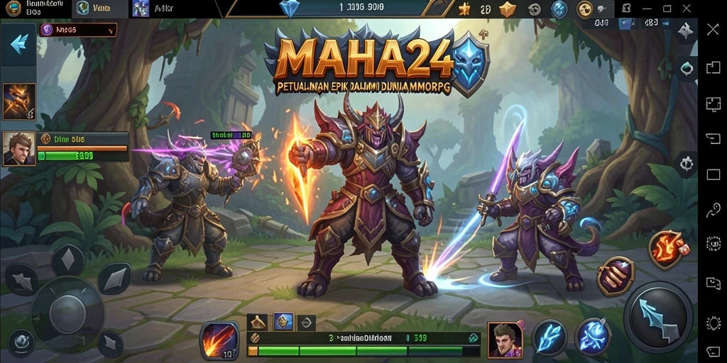 Tampilan gameplay epik dalam dunia fantasi <strong>MAHA24</strong>.
