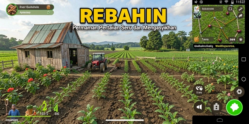Screenshot permainan REBAHIN dengan aktivitas bertani yang seru.