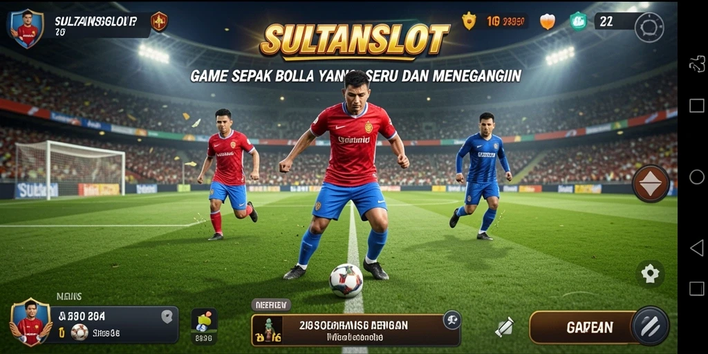 Gameplay SULTANSLOT menampilkan aksi sepak bola yang mendebarkan.