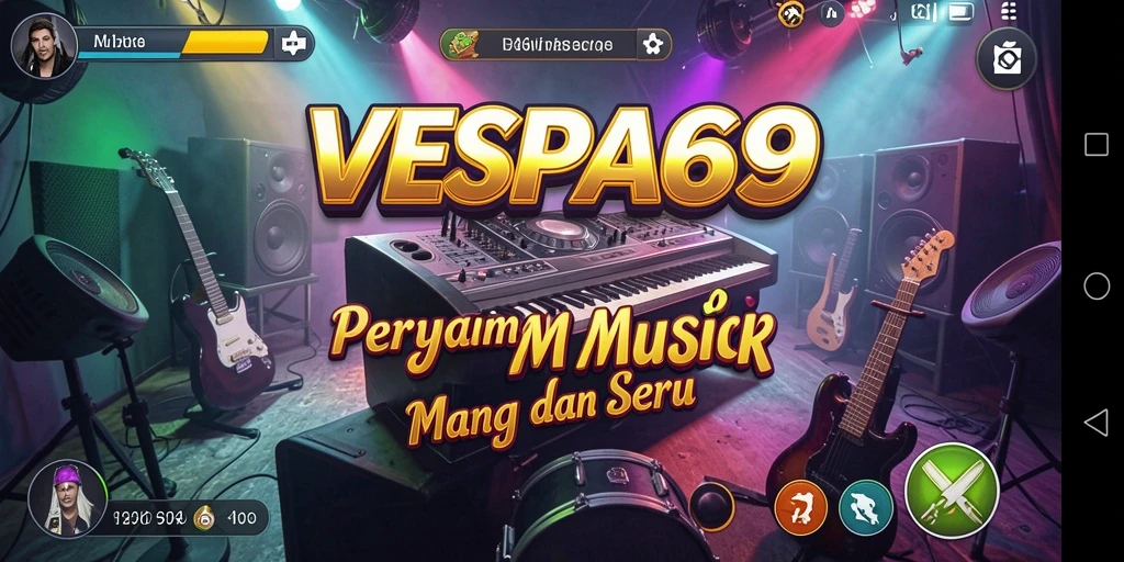 Tampilan gameplay VESPA69 yang menarik dengan berbagai pilihan musik.